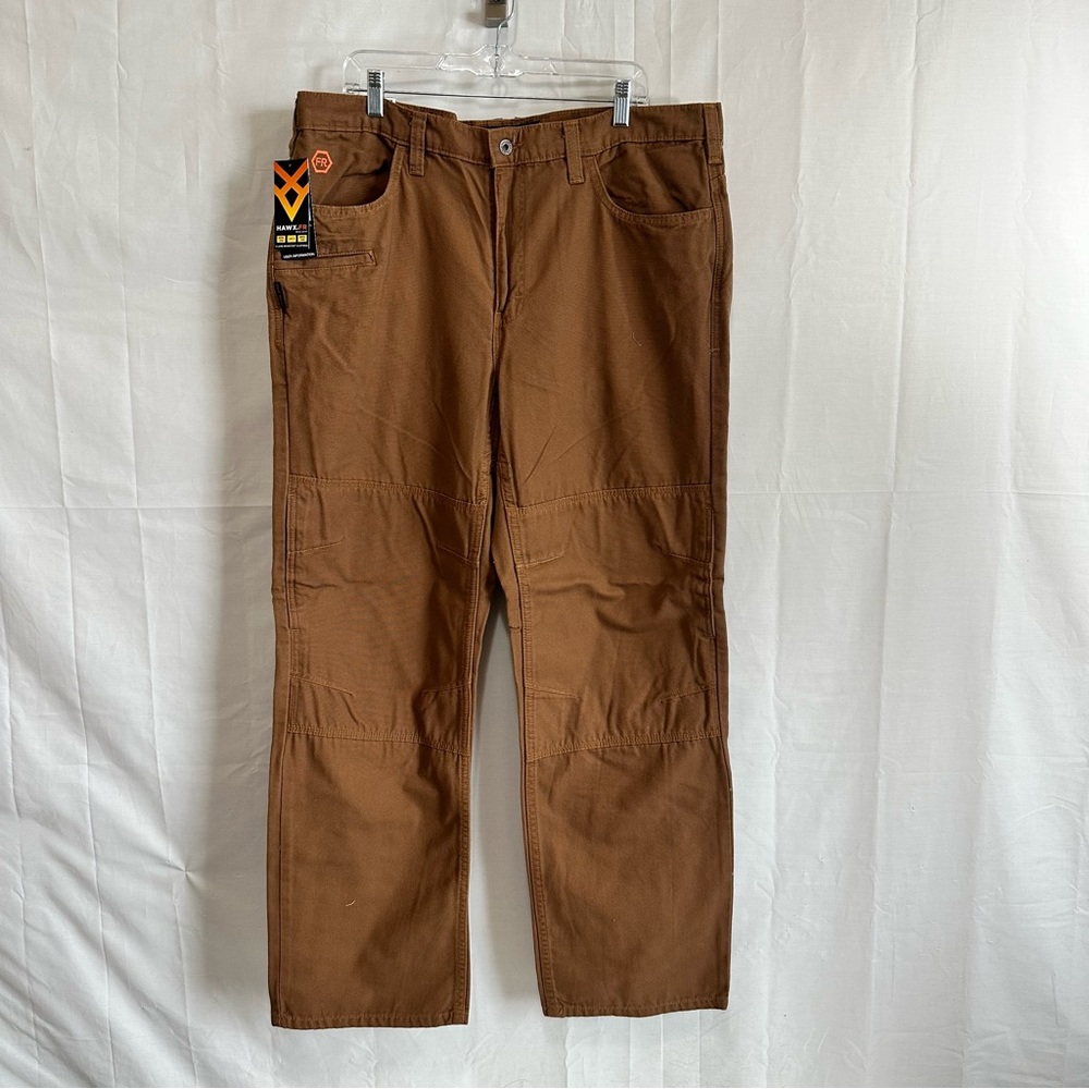 HAWX MEN'S FR CANVAS REGULAR FIT STRAIGHT CUT LEG WORK PANTS 38 x 32”